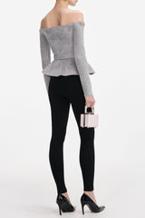 molly Grey Chenille Knit Crystal Trim Top