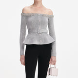 molly Grey Chenille Knit Crystal Trim Top
