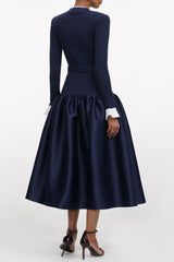 jane Navy Knit Taffeta Midi Dress