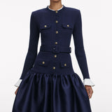 jane Navy Knit Taffeta Midi Dress