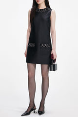maggie Black Taffeta Embellished Trim Mini Dress