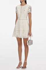 quintina Cream Floral Lace Mini Dress
