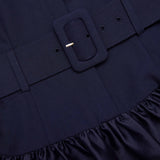 naomi Navy Belted Twill Midi Dress