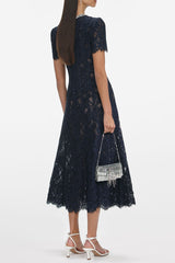 tess Navy Lace Embellished Midi Dress