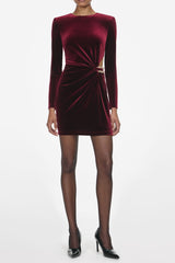 yvette Burgundy Velvet Embellished Mini Dress