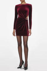 yvette Burgundy Velvet Embellished Mini Dress
