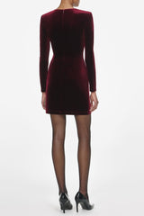yvette Burgundy Velvet Embellished Mini Dress