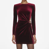 yvette Burgundy Velvet Embellished Mini Dress