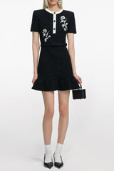 tammy Black Floral Textured Knit Mini Dress