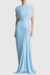 Aakifa Asymmetric Draped Maxi Dress in Baby blue