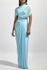 Aakifa Asymmetric Draped Maxi Dress in Baby blue
