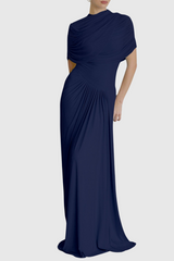 Aakifa Asymmetric Draped Maxi Dress in Navy blue