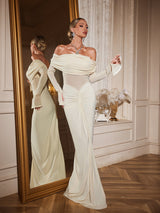 zenobia Off shoulder Ruched Maxi Dress In Beige