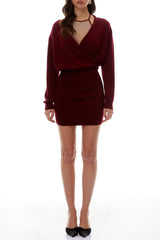 nancy Rhinestone embellished bodycon jersey mini dress in red