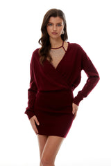 nancy Rhinestone embellished bodycon jersey mini dress in red