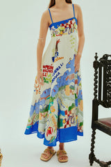 lila multicolor Graffiti-print linen maxi dress