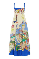lila multicolor Graffiti-print linen maxi dress