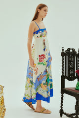 lila multicolor Graffiti-print linen maxi dress