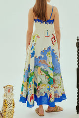 lila multicolor Graffiti-print linen maxi dress