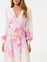 virginia floral Printed Midi Dress in pink
