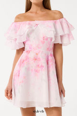 Ellie floral print Ruffle Mini dress in pink