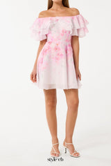 Ellie floral print Ruffle Mini dress in pink