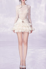 eudora lace embroidery ruched trim mini dress in white