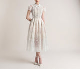 Lace hollow embroidery midi dress in apricot