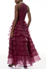 samantha Red 3D Petal Ruffled rhinestone embellished Maxi Dress