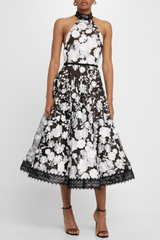 alyssa black Halter Floral Embroidered Midi Dress