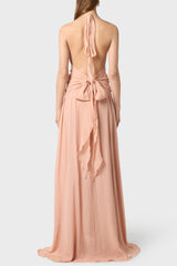 Aonaver Floral Ruffle Halter Maxi Dress in Pink