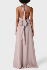 Aonaver Floral Ruffle Halter Maxi Dress in Purple