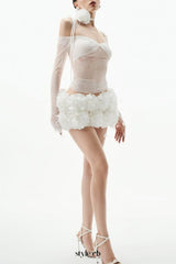 helen Lace Floral Appliqué Two Piece Set in White