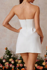 Strapless Flower Bandage Mini Dress In White