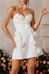 Strapless Flower Bandage Mini Dress In White