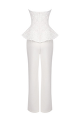 georgia 3d flower top pants set in white