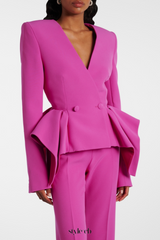 Audith Ruffled Blazer Two Piece Set - Pink