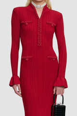 Austio Pearl Trim Knit Midi Dress