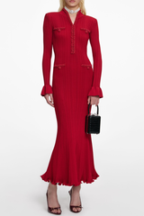 Austio Pearl Trim Knit Midi Dress