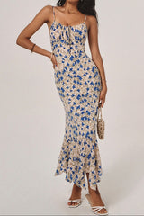 lesley blue Floral Print Knotted Irregular Hem maxi Dress