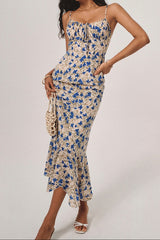 lesley blue Floral Print Knotted Irregular Hem maxi Dress