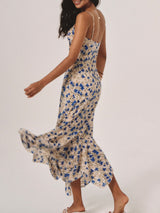 lesley blue Floral Print Knotted Irregular Hem maxi Dress