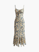 lesley blue Floral Print Knotted Irregular Hem maxi Dress