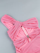 PINK CUT OUT SPLIT RUCHED MAXI DRESS