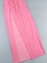 PINK CUT OUT SPLIT RUCHED MAXI DRESS