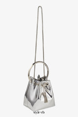 Metallic Round Handles Bucket Bag