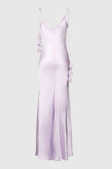 Bahari Floral Ribbon Satin Maxi Dress in purple