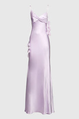 Bahari Floral Ribbon Satin Maxi Dress in purple