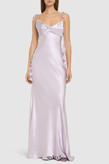 Bahari Floral Ribbon Satin Maxi Dress in purple