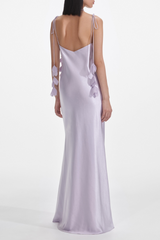Bahari Floral Ribbon Satin Maxi Dress in purple